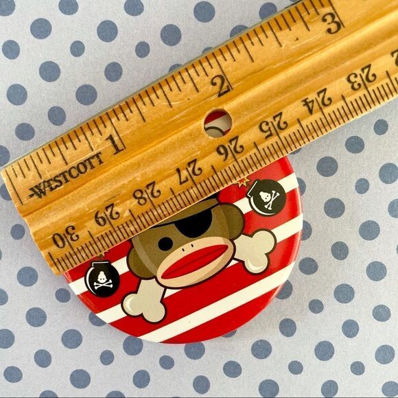 Set of 4 Colorful Sock Monkey Pins, Buttons, NWOT, pirate, rock & roll, rapper - Picture 4 of 5